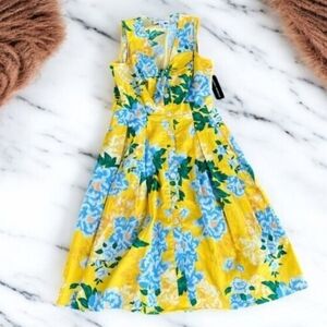 Donna Morgan NWOT Fit and Flare Button Down Dress Size 4 Mimosa Yellow Pockets